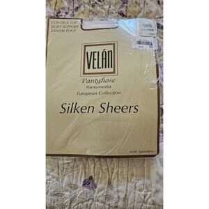 Vintage Velan Pantyhose Silken Sheers White Queen Control Top Sandalfoot